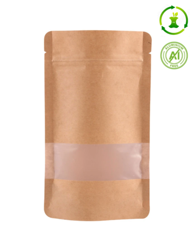 Compostable doypack ZIP with window milky transparent