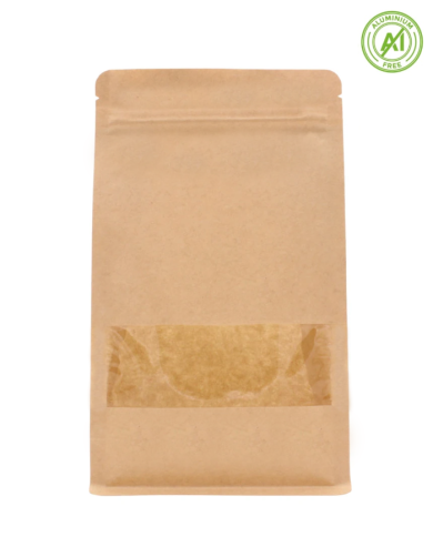 Block bottom bag with pocket ZIP & window