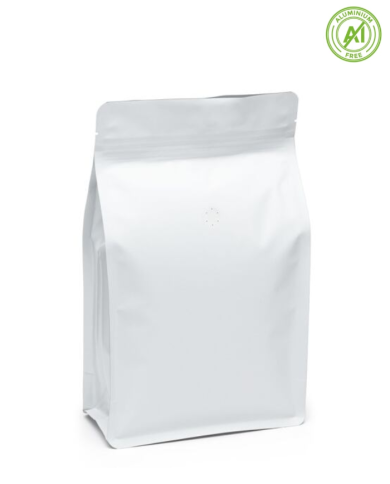 Flat bottom bag white matt with ZIP and valve