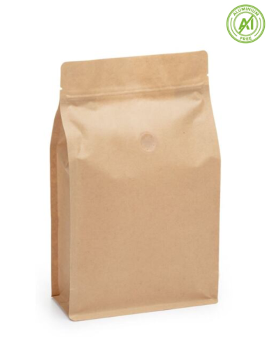 Flat bottom bag brown matt with ZIP and valve