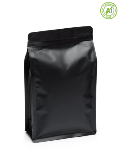 Flat bottom bag black matt with ZIP and valve