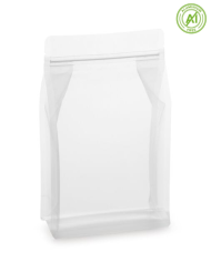 Transparent flat bottom bag with valve and ZIP closure